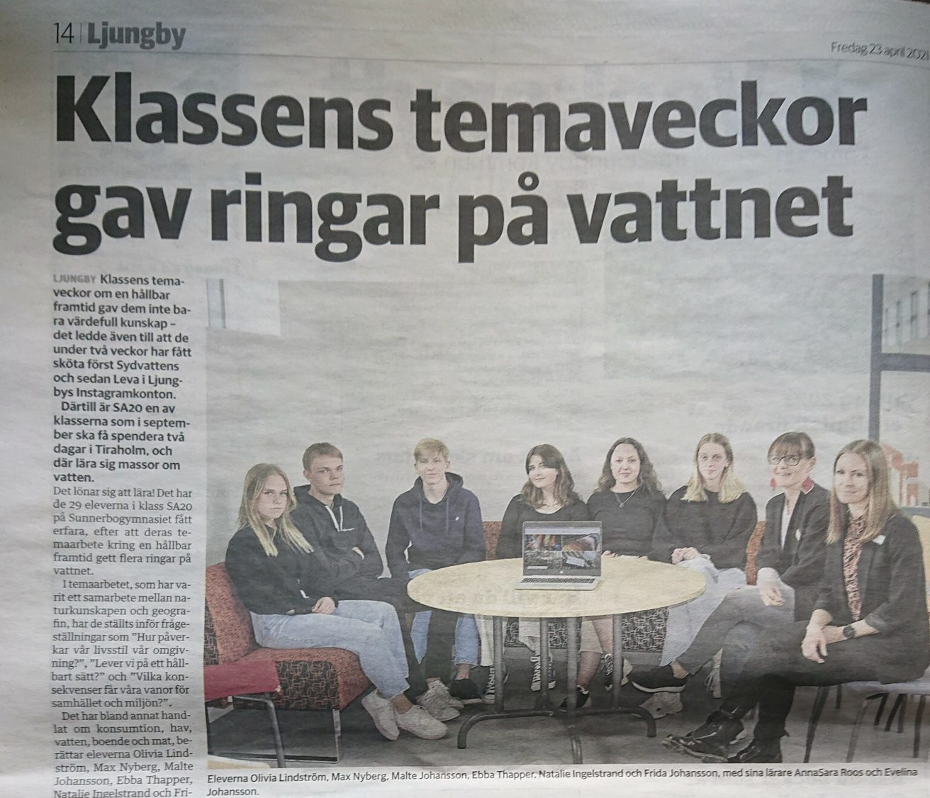 Bild på artikel i tidningen Smålänningen 23 april 2021