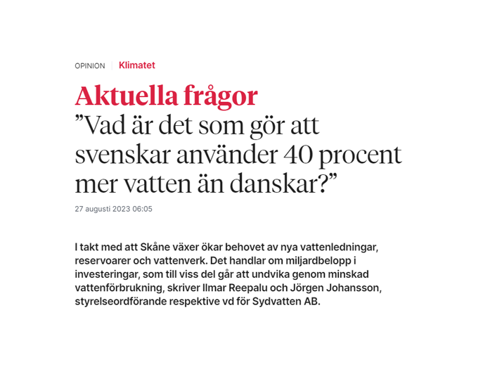 Skärmdump från debattartikel i Sydsvenskan 27 aug 2023