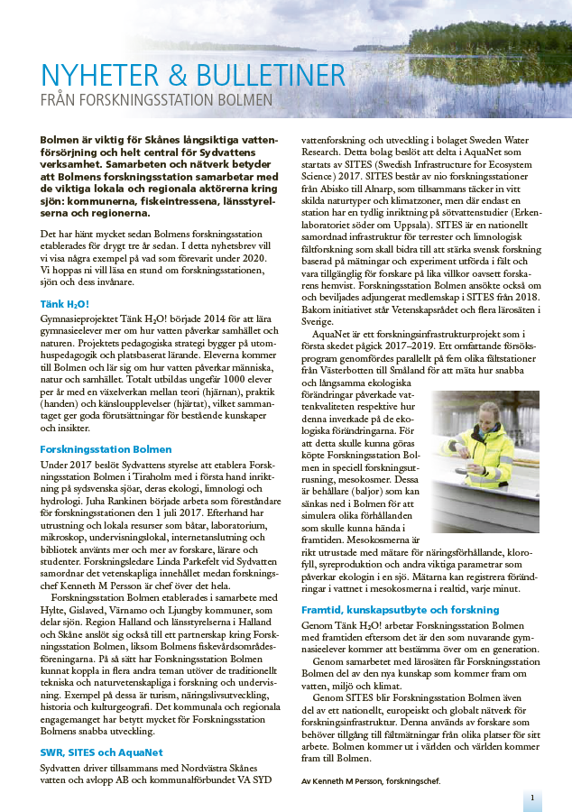 1a sidan på nyhetsbrevet 2020