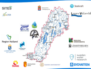 Bolmen och dess avrinningsområde samt loggor på partners till Forskningsstation Bolmen