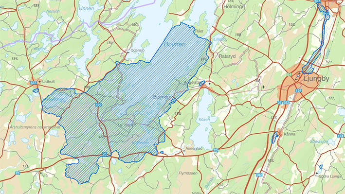 Karta över vattenskyddsområde Bolmen